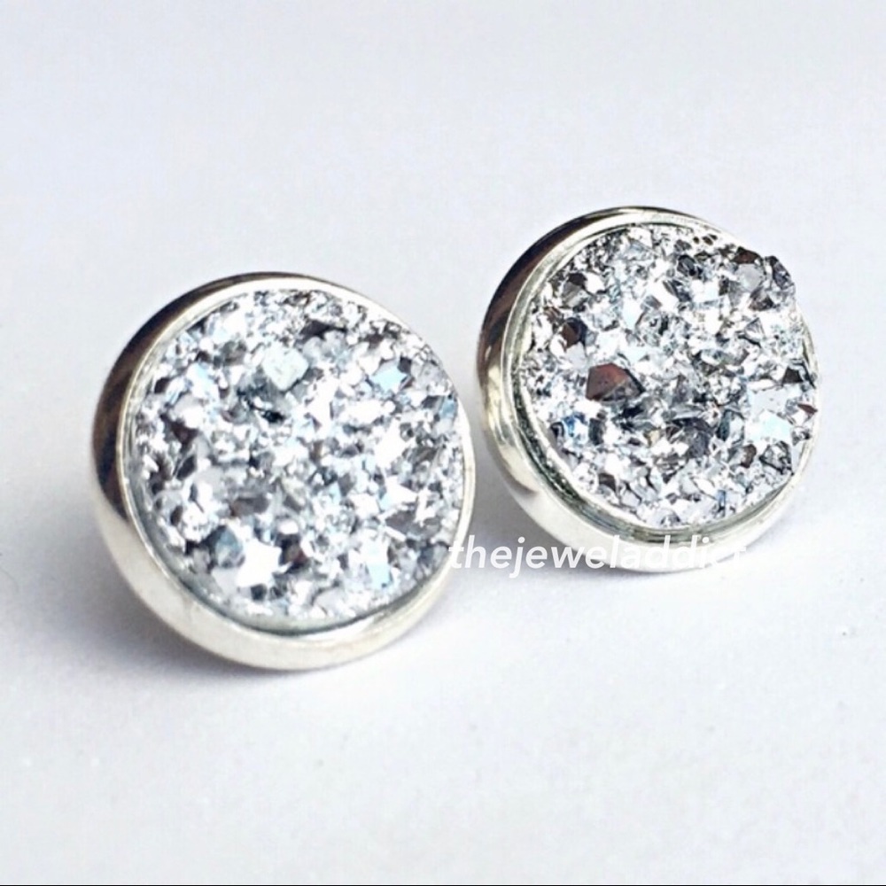 3 for 15🎀chunky silver metallic Drusy style studs - Picture 3 of 7